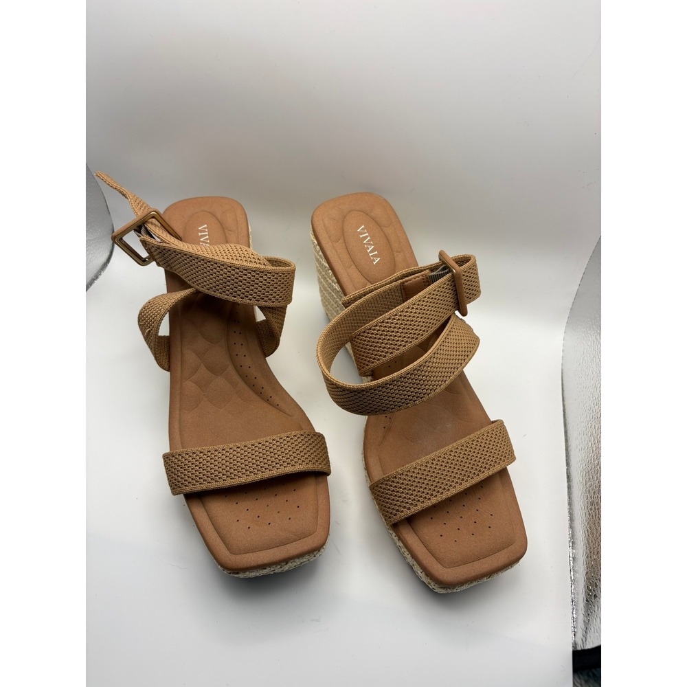 VIVAIA Lyla Square Toe Slingback Wedge Sandal 41.5 Beige Knit Espadrille Comfort